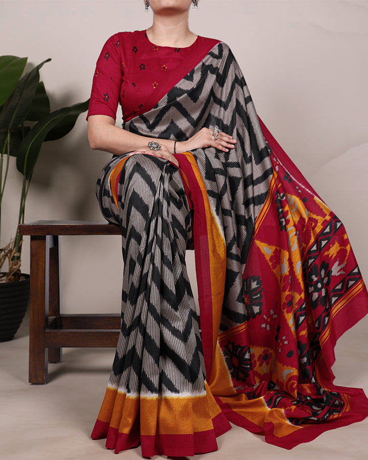 Black Color Tssar Silk Printed Saree