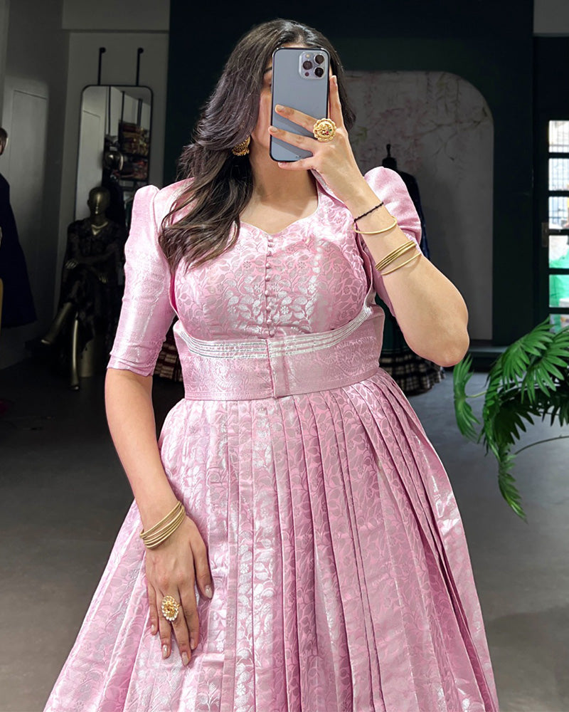 Light Pink Color Kanjivaram Zari Weaving Gown