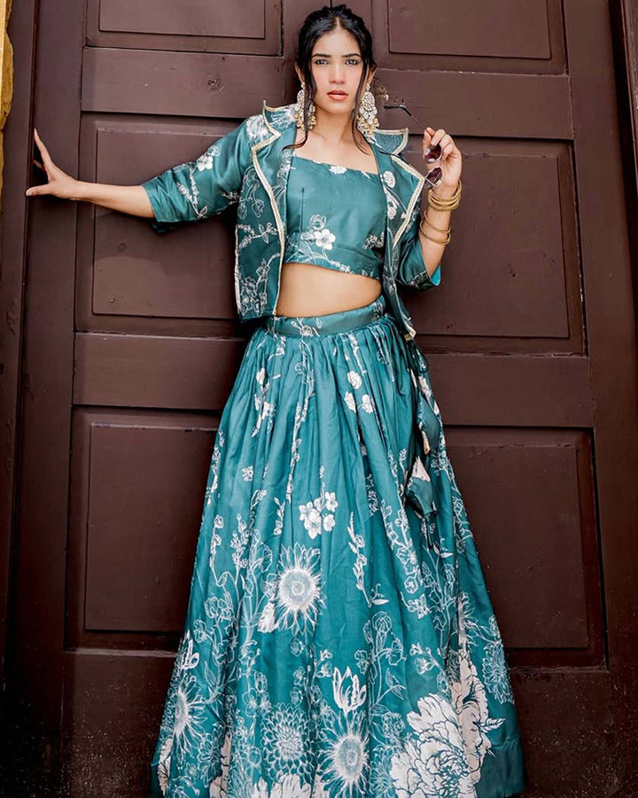 Shital Sodhi In Bottle Green Color Tussar Silk Lehenga Choli With Koti