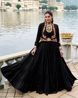 Elegant Black Color Pure Rayon Navratri Lehenga Choli