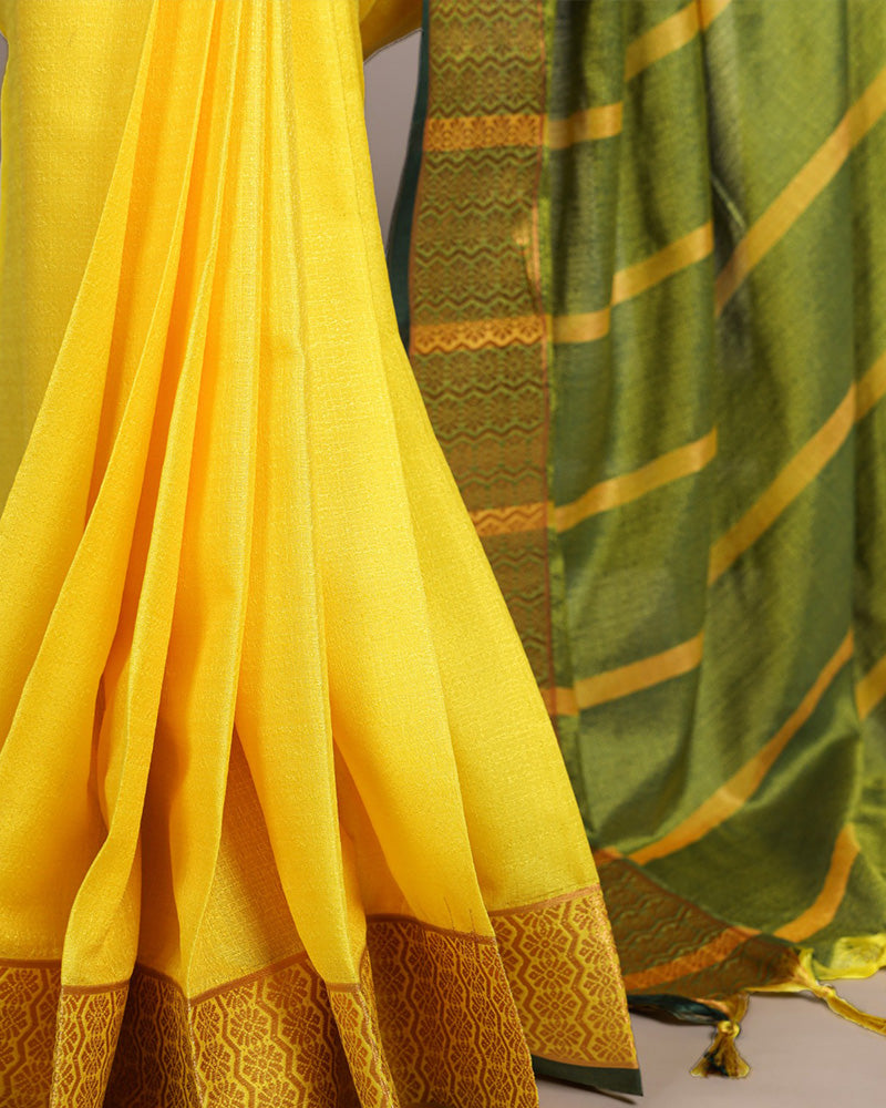 Yellow Color Zari Weaving Poly Cotton Saree