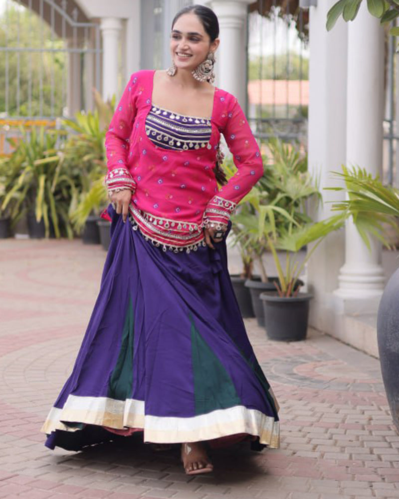 Rani Pink  Color Rayon Navratri Lehenga Set
