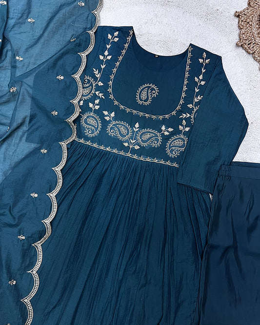 Dark Green Color Mal Cotton Three Piece Kurti Suit