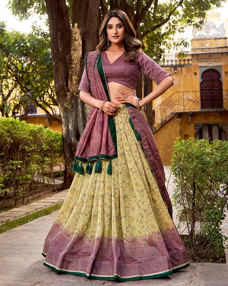 Dusty Mauve Color Vichitra Silk Printed Lehenga Choli