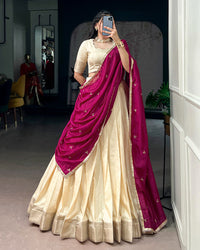 Off-White Color Poly Kotha Tasar Silk Half Saree