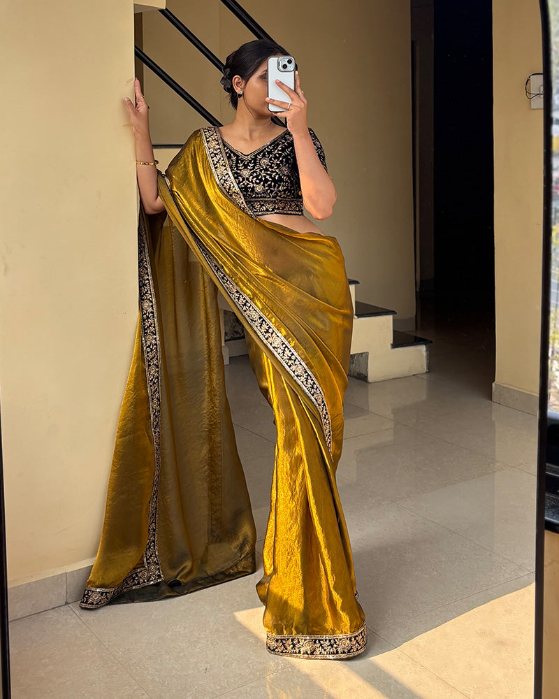Mehndi Color Pure Space Silk Saree