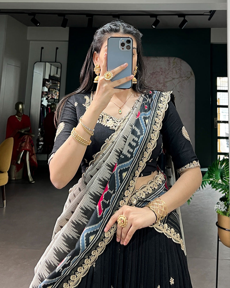 Premium Black Embroidered Vichitra Silk Lehenga Choli