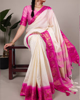 Pink Color Poly Cotton Zari Weaving Saree