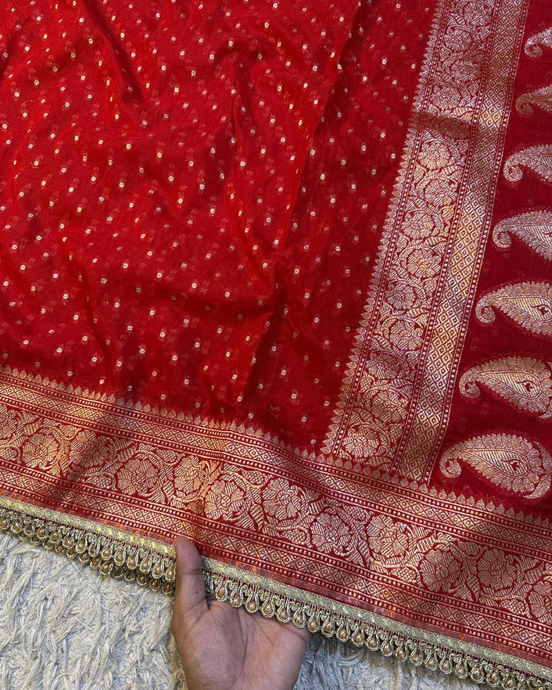 Red Color Banarasi Khadi Katan Georgette Silk Saree
