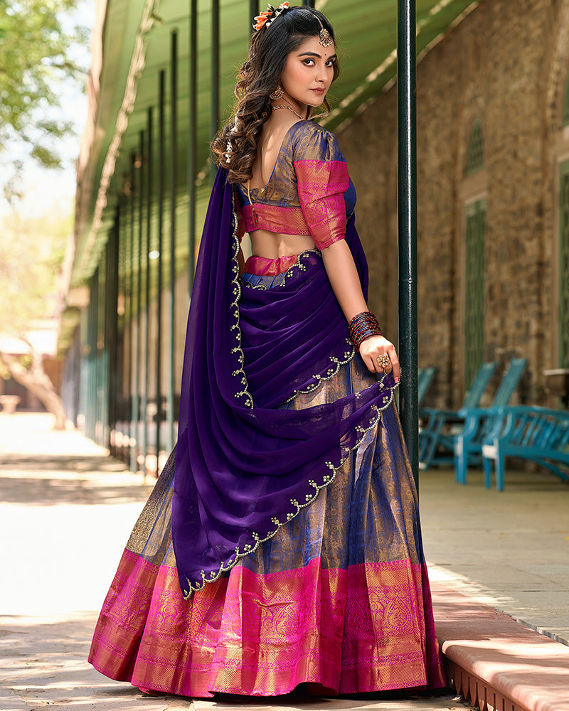 Blue Color Kanjivaram Lehenga Choli