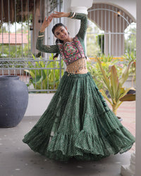 Four Color Bandhani Printed Faux Georgette Navratri Lehenga Set