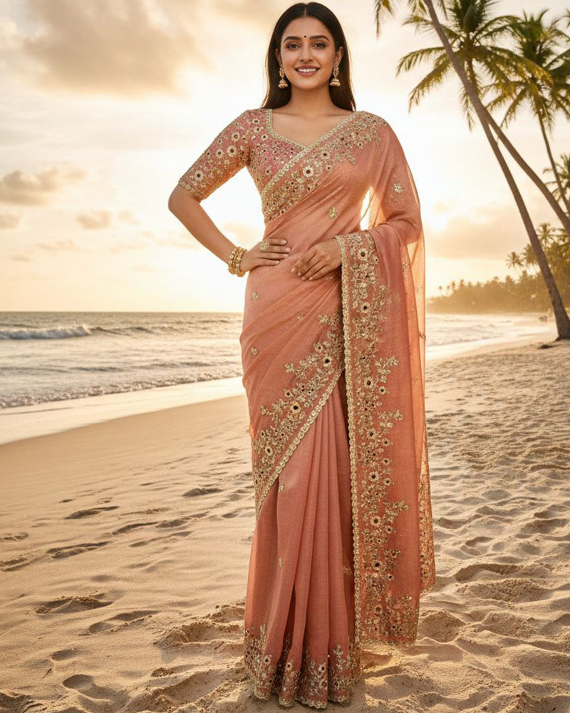 Luvender Color Fendi Chiffon Sequence Embroidered Saree