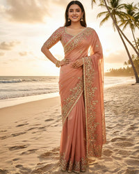 Luvender Color Fendi Chiffon Sequence Embroidered Saree