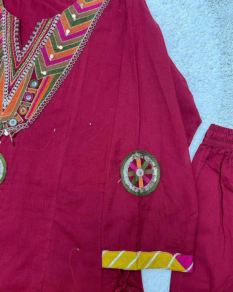 Maroon Color Mal Cotton Three Piece Kurti Suit