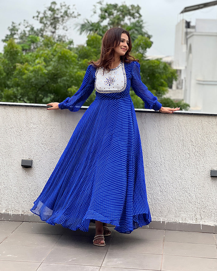 Royal Blue Color Georgette Embroidered Gown