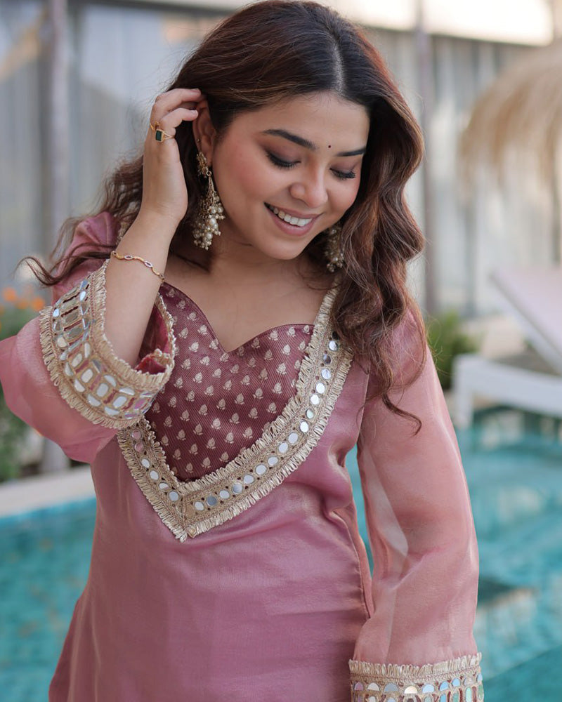 Dusty Rose Pink Color Salasa Plazzo Suit