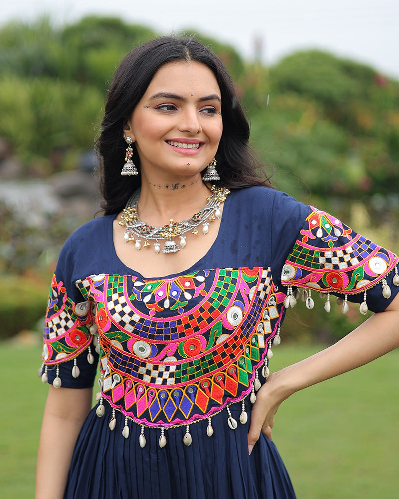 Royal Blue Color Rayon Navratri Gown