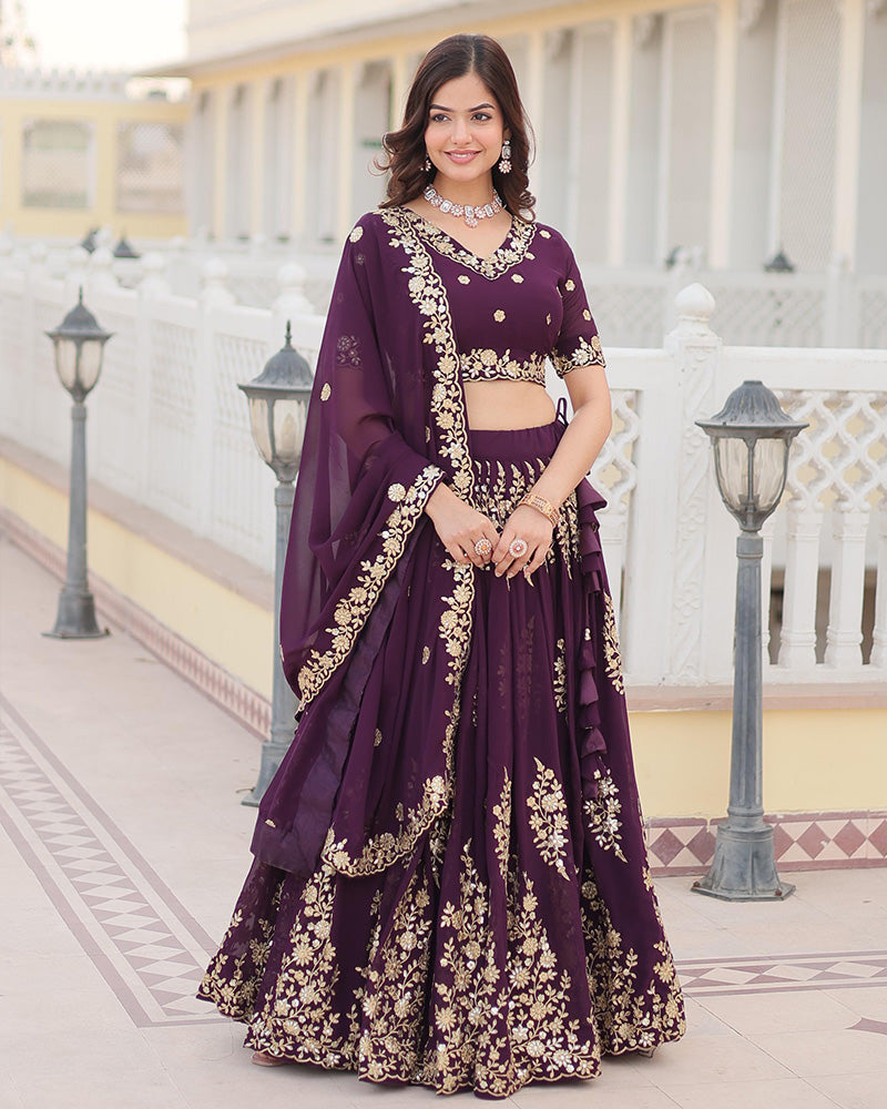 Deep Violet Color Georgette Sequence Embroidery Lehenga Choli