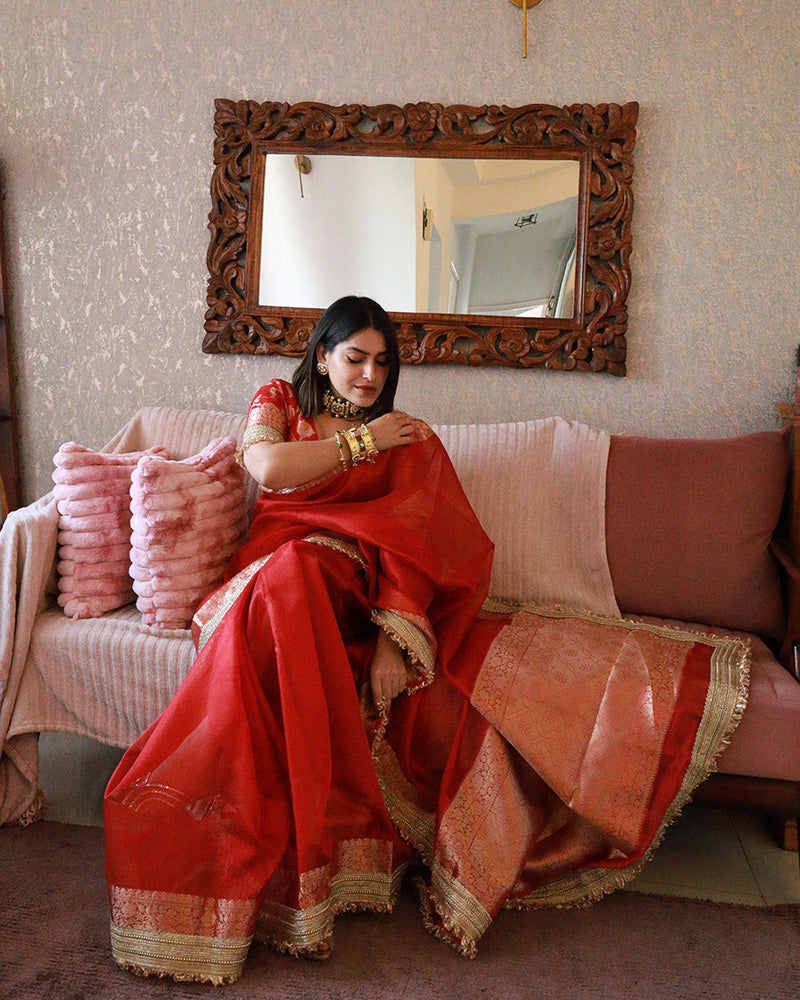 Snehal Mishra In Maroon Color Banarasi Tissue Silk Saree