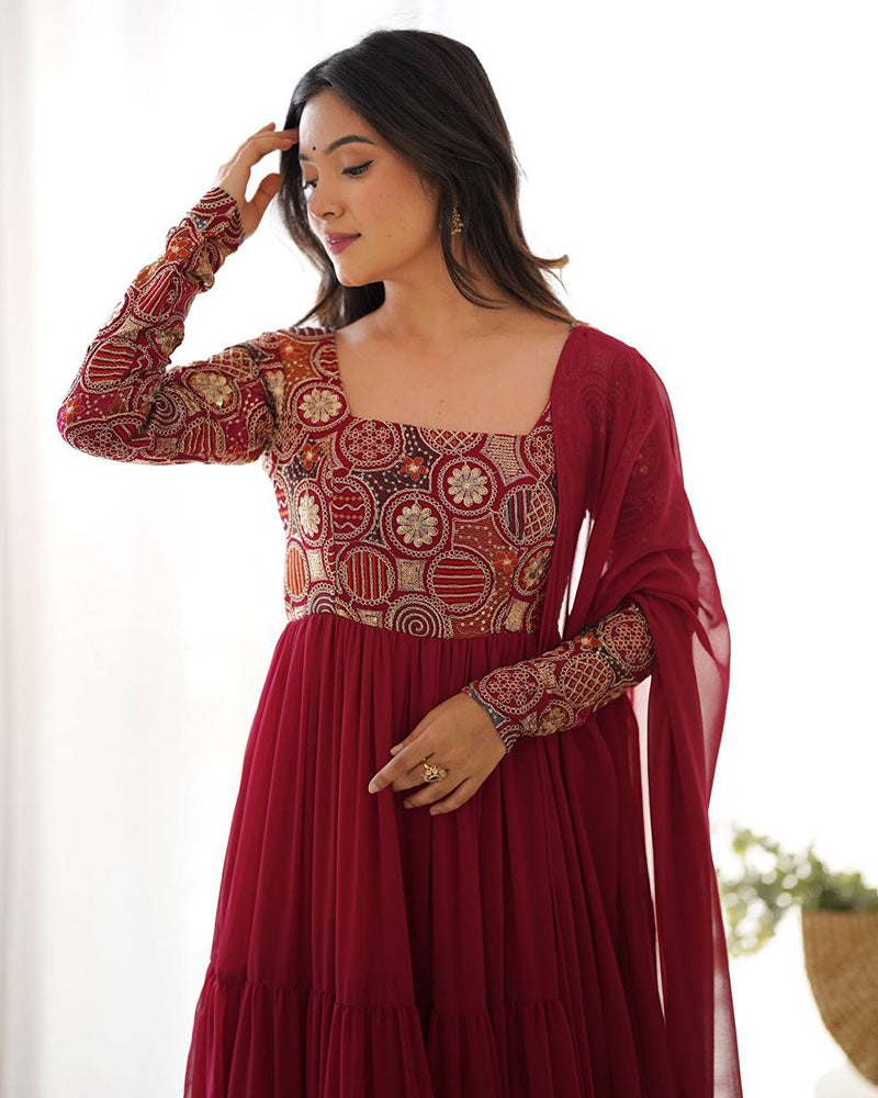 Maroon Color Soft Georgette Embroidered Anarkali Suit