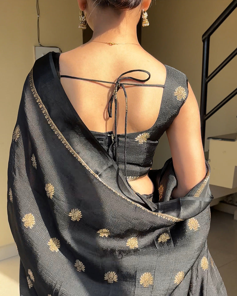 Black Color Viscose Soft Jute Khadi Saree