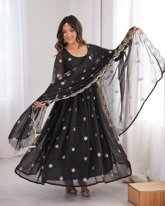 Black Color Georgette Sequence Embroidered Anarkali Suit