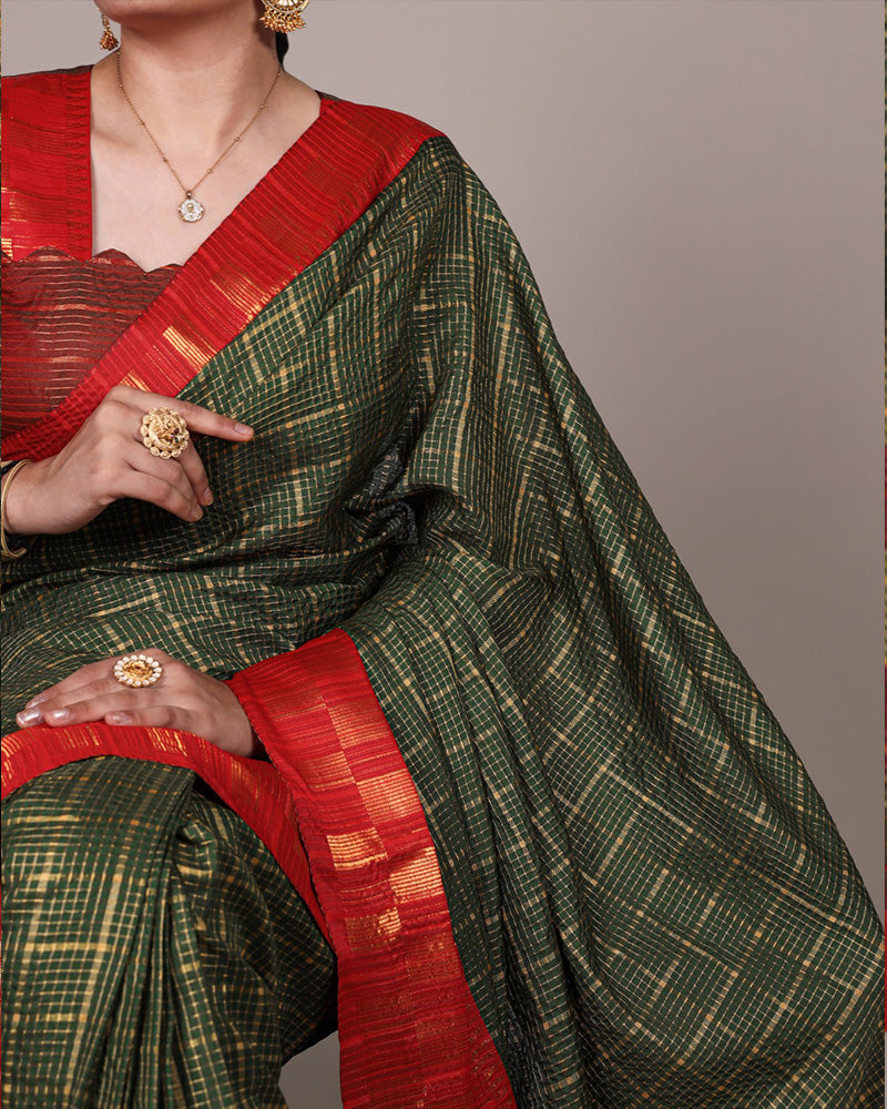 Green Color Poly Cotton Zari Weaving Saree