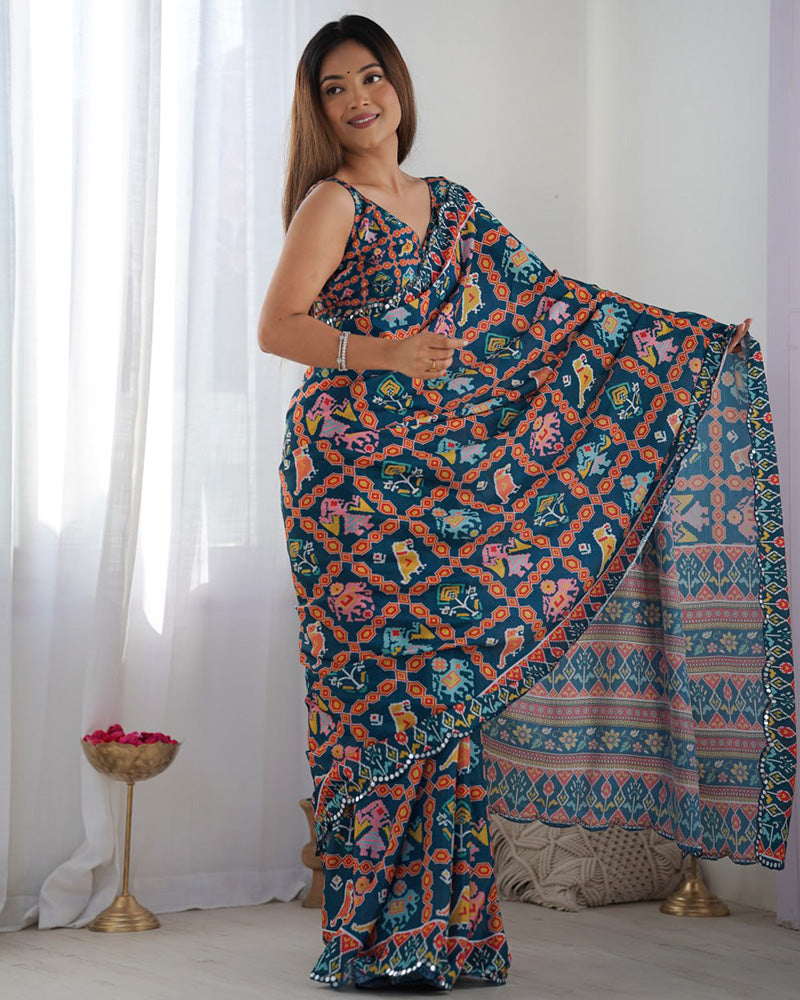 Rama Color Chinnon Silk Saree