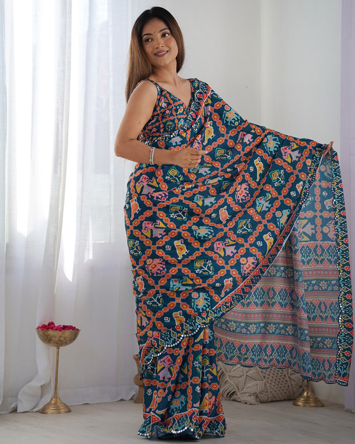 Rama Color Chinnon Silk Saree