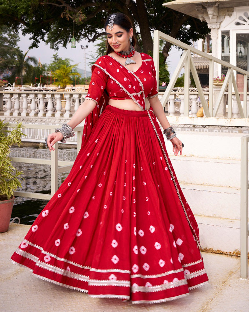 Red Color Pure Chanderi Plain Navratri Lehenga choli