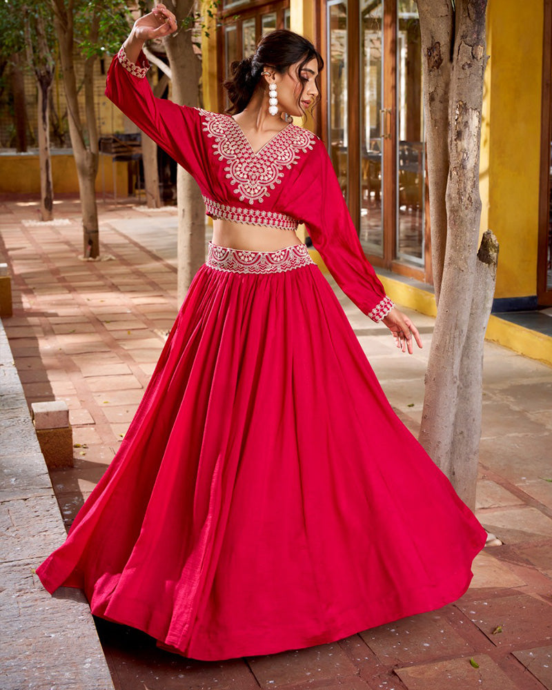 Rani Pink Color Vichitra Silk Embroidered Lehenga Choli