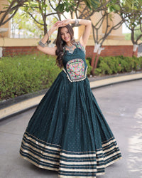Six Color Rayon Mukesh-work With Patti Lace Navratri Lehenga Set