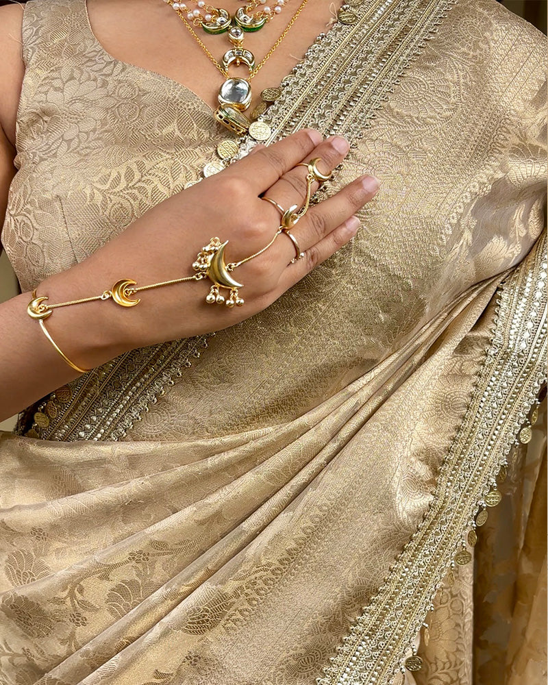 Cream Color Banarasi Tissue Silk Saree