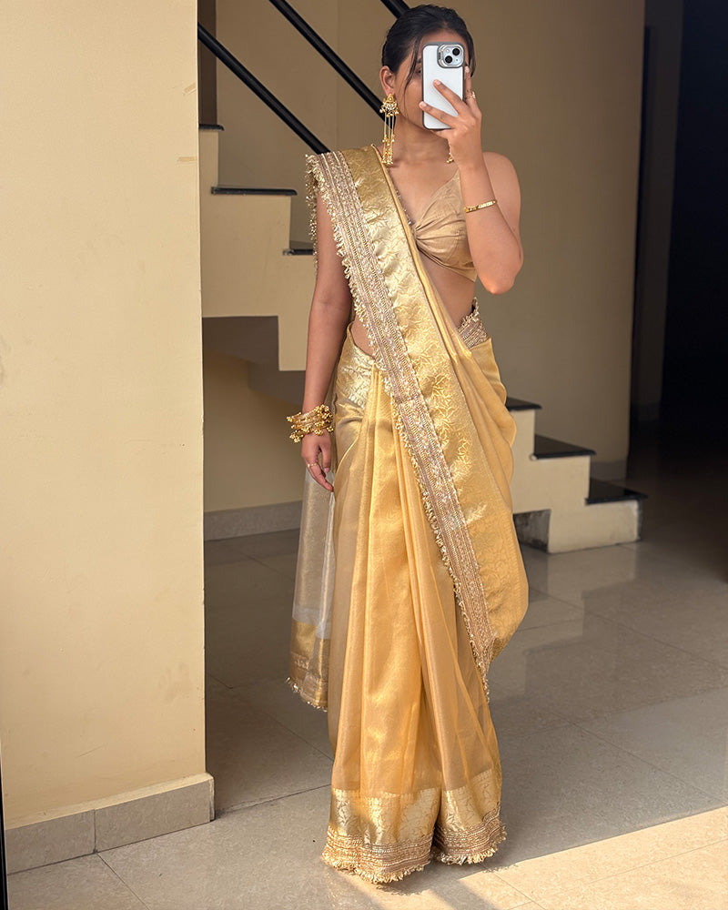 Cream Color Banarasi Organza Tissue Silk Saree