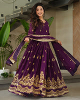 Purple Color Designer Blooming Embroidered Gown