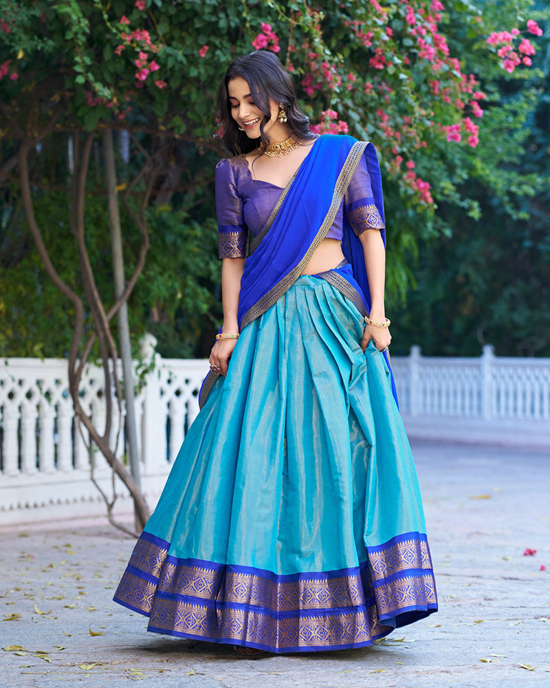 Royal Blue Color Kanchipuram Silk Designer Half Saree