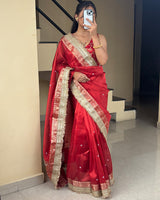 Red Color Soft Banarasi Silk Pearl Work Saree