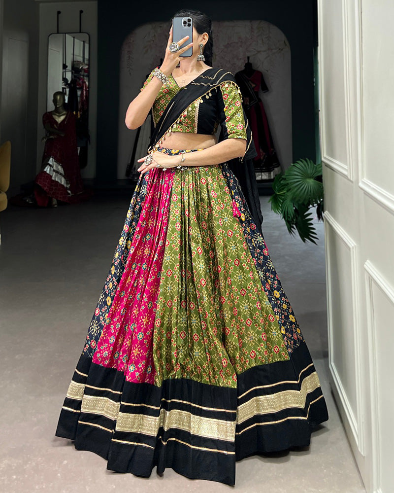 Multi Color Dola Silk And Cotton Navratri Lehenga Choli