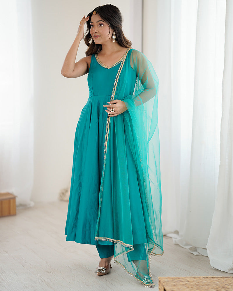 Rama Color Chanderi Pure Roman Silk Anarkali Suit
