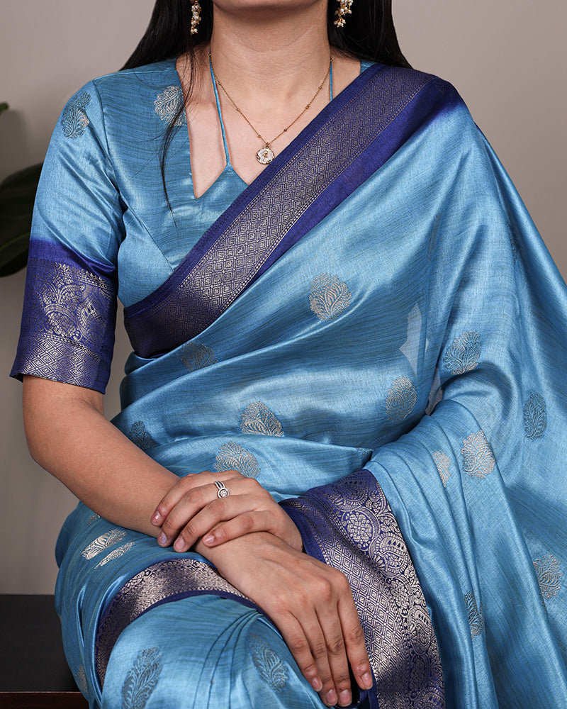 Sky Blue Color Rumali Silk Zari Weaving Saree