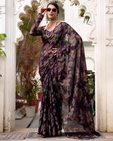 Wine Color Lurex Brasso Viscose Saree