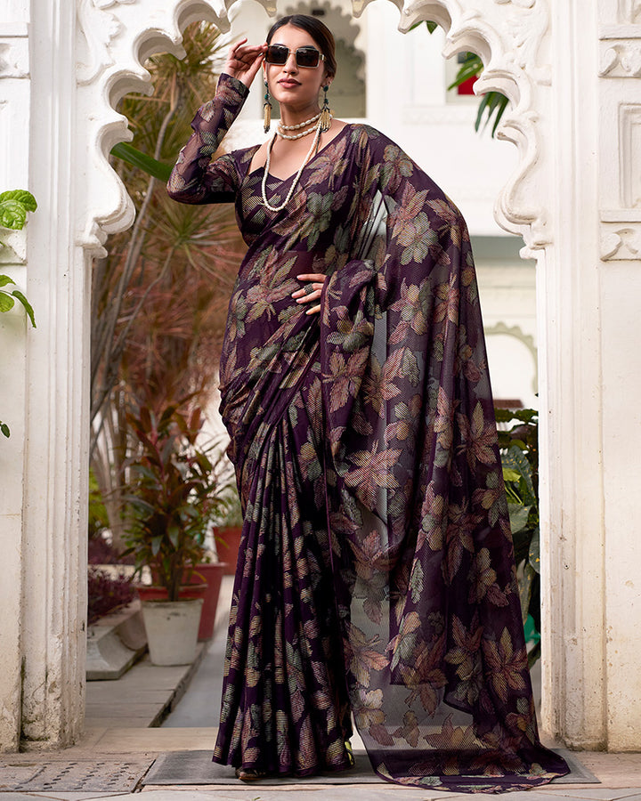 Wine Color Lurex Brasso Viscose Saree