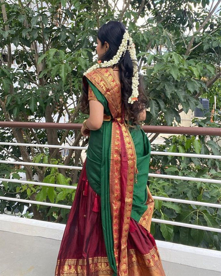Sindhu Sampath Kumar South Indian Style Narayan Pet Cotton Maroon Colour Semi Stitched Lehenga Choli