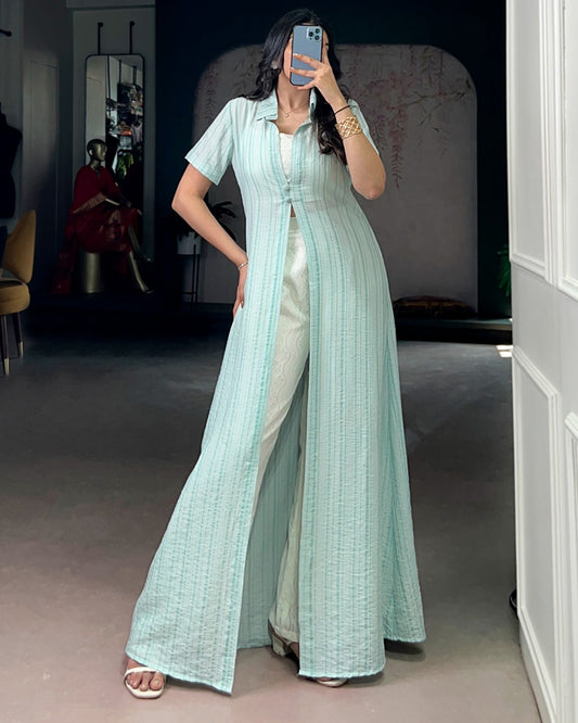 Sky Color Orchid Shrug With Plazzo Suit