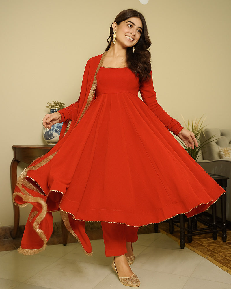 Red Color Georgette Three Piece Anarkali Suit