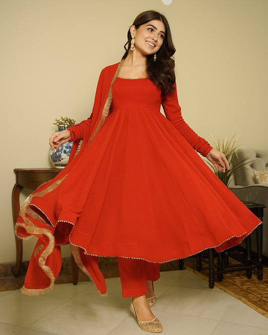 Red Color Georgette Three Piece Anarkali Suit