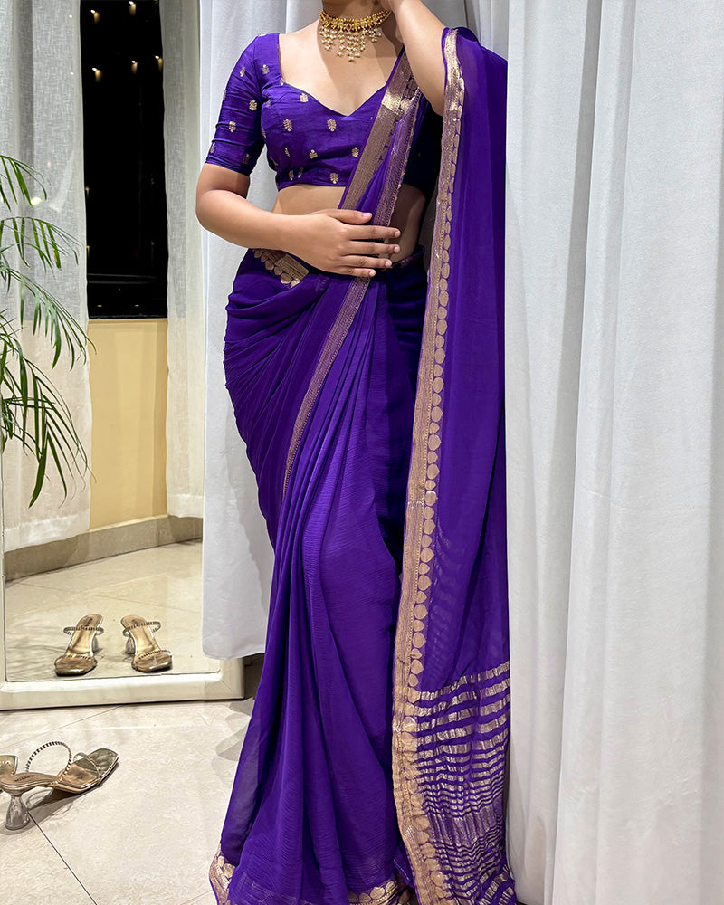 Royal Purple Color Viscose Georgette Saree