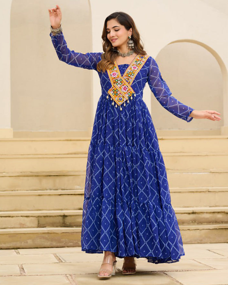 Traditional Blue Color Georgette Navratri Gown