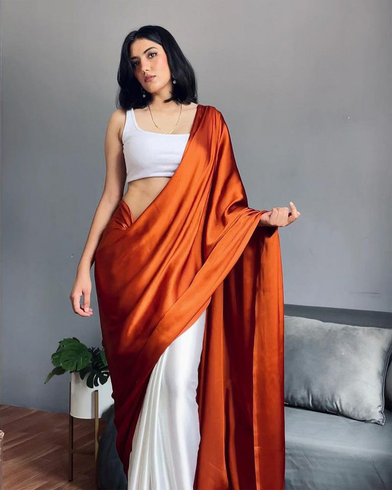 Raveena Satin Silk Half Half Pre Drapped Saree