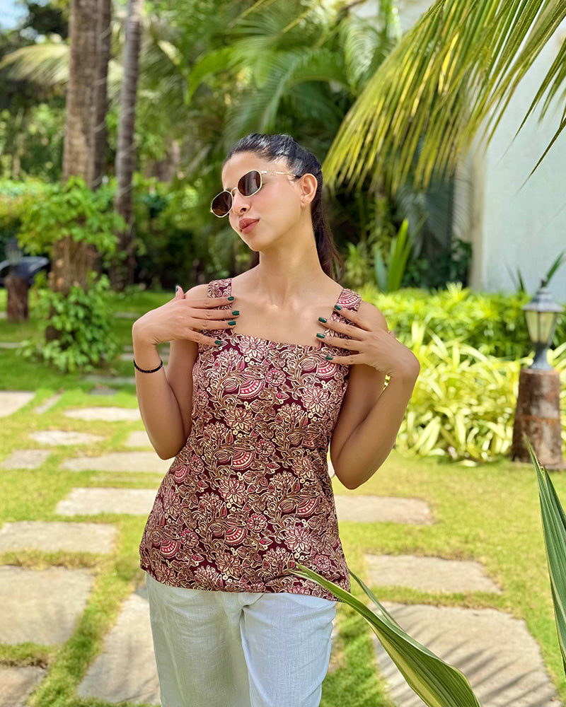 Maroon Color Pure Cotton Floral Printed Tunic